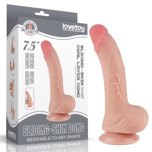 Lovetoy - 7.5" 微曲帶包皮仿真陽具 - 肉色