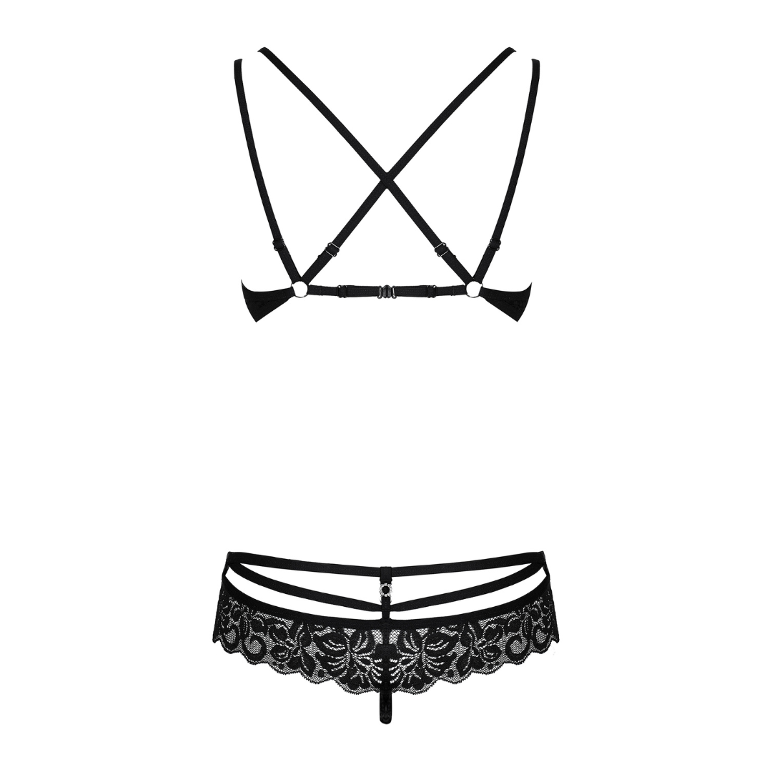 Obsessive - 玫瑰暗紋情趣內衣套裝 860-SET-1 - S/M/L/XL