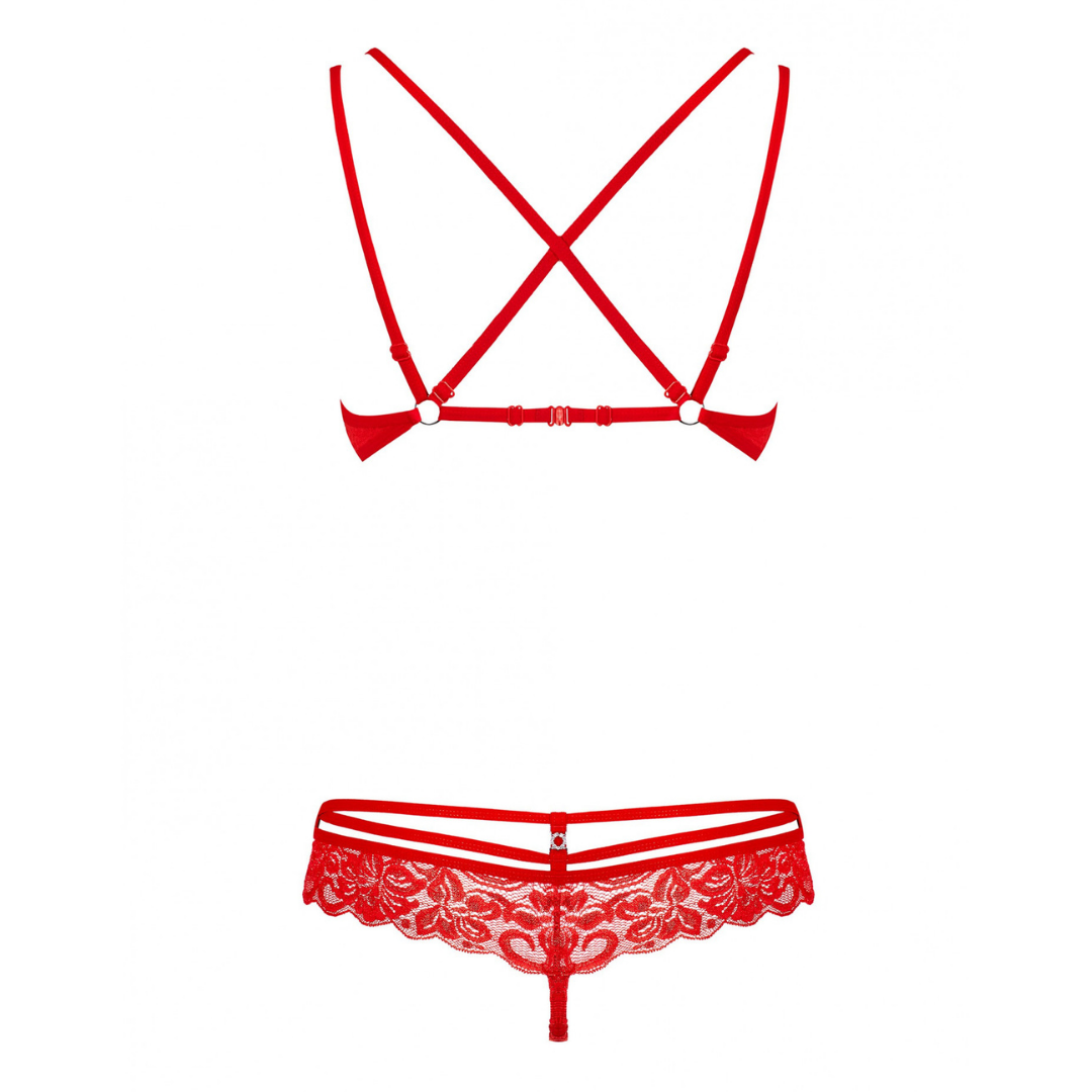 Obsessive - 玫瑰暗紋情趣內衣套裝 860-SET-3 紅色 - S/M/L/XL