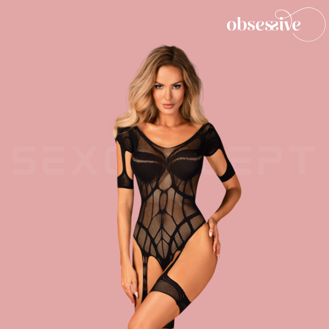 Obsessive - G334 幾何圖形鏤空開襠連身襪 S/M/L