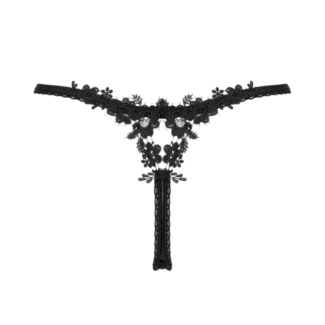 Obsessive - Celia Noir 蕾絲花卉刺繡透視情趣內褲- XS/S/M/L/XL/XXL