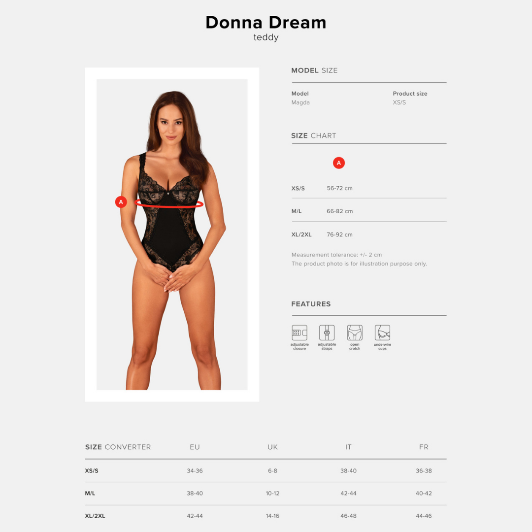Obsessive - Donna Dream 透視蕾絲修身開襠連體衣  - XS/S/M/L/XL/XXL