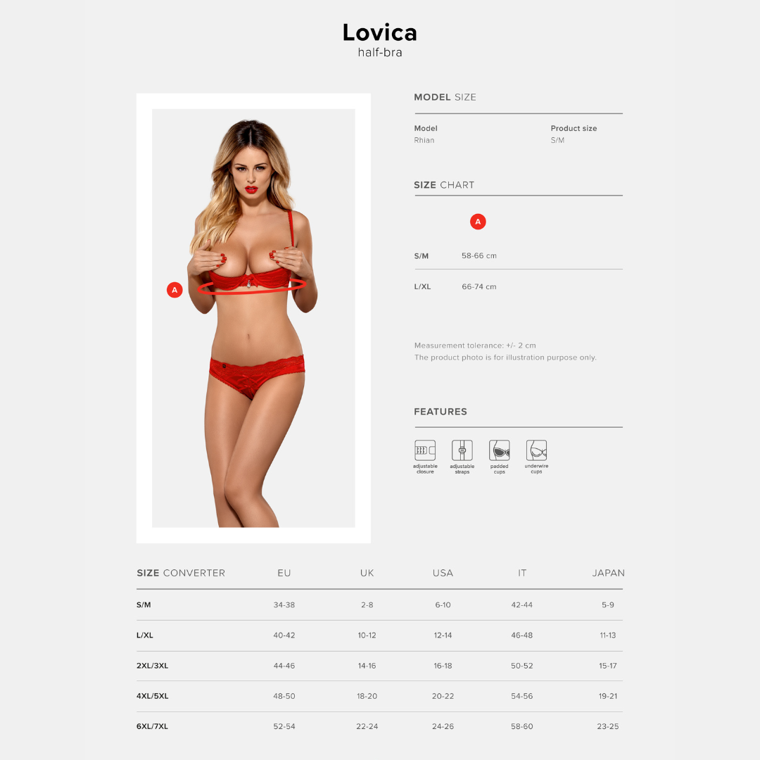 Obsessive - Lovica 精緻鑲邊紅色露乳胸圍 - S/M/L/XL