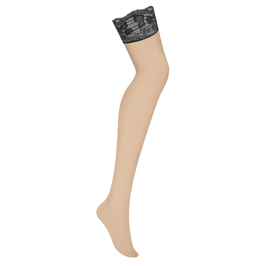 Obsessive - Nutris Stockings 蕾絲米色長筒絲襪- XS/S/M/L