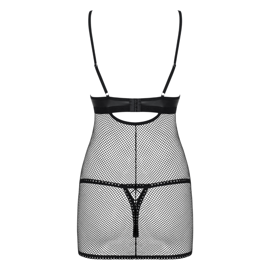 Obsessive - Redella chemise & thong 性感仿皮革網格情趣內衣套裝 - S/M/L/XL