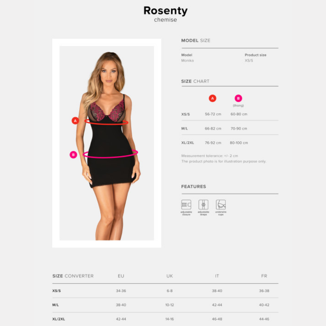Obsessive - Rosenty 粉色玫瑰蕾絲情趣睡裙套裝 (XS/S/M/L/XL/XXL)