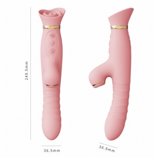Zalo - Rose Rabbit Thruster 吸吮伸縮震動棒 - 粉色