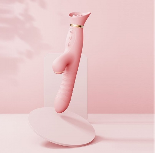 Zalo - Rose Rabbit Thruster 吸吮伸縮震動棒 - 粉色